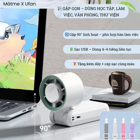 [Mátme X UFAN] Quạt Mini Trắng – Làm Mát Nhanh Với Sò Lạnh, 199 Chế Độ Gió Gập Gọn JF137