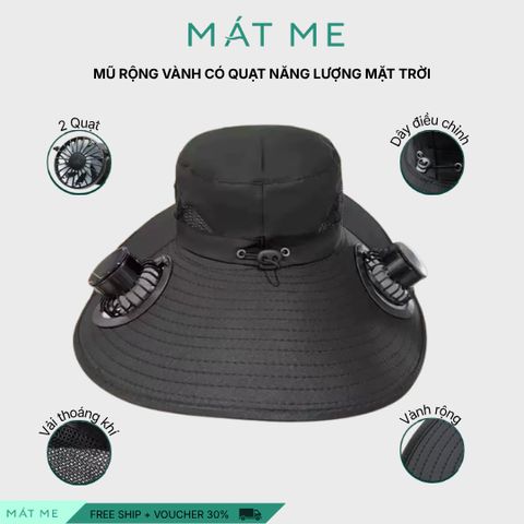 Mũ Rộng Vành Có 2 Quạt Pin Năng Lượng Mặt Trời – Chống Nắng, Làm Mát Tức Thì, thích hợp đi câu cá, làm việc ngoài trời