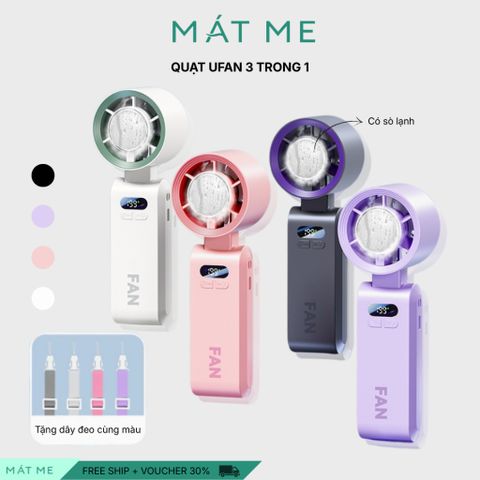 [Mátme Shop X UFAN] Quạt Cầm Tay Mini JF137 màu Đen Gập Gọn, Làm Mát Sâu Bằng Sò Lạnh, 199 Cấp Gió
