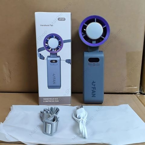 [Mátme Shop X UFAN] Quạt Cầm Tay Mini JF137 màu Đen Gập Gọn, Làm Mát Sâu Bằng Sò Lạnh, 199 Cấp Gió
