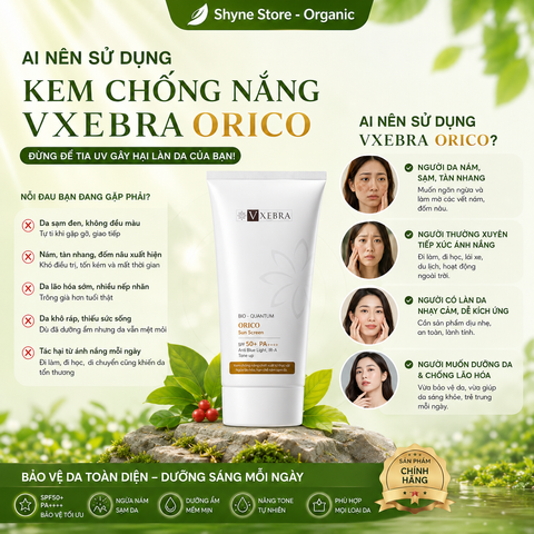 Kem chống nắng Vxebra Orico SPF50+ PA++++ ngăn lão hóa, nâng tone da 50g