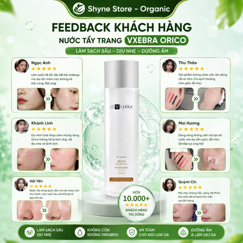 Nước tẩy trang sạch sâu Vxebra Orico dịu nhẹ, cấp ẩm, giúp làn da mịn màng và tươi trẻ 190ml
