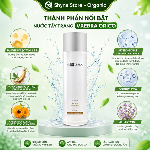 Nước tẩy trang sạch sâu Vxebra Orico dịu nhẹ, cấp ẩm, giúp làn da mịn màng và tươi trẻ 190ml