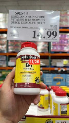 Viên ngậm Vitamin B12 Hương vị Cherry Kirkland Signature B12 5000 mcg - 300 viên - Hỗ Trợ Năng Lượng/Sức Khỏe Tinh Thần- Giảm Stress - S/P Chuẩn Mỹ
