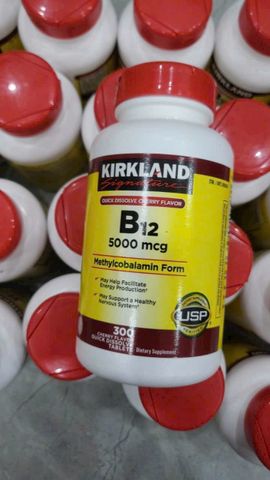 Viên ngậm Vitamin B12 Hương vị Cherry Kirkland Signature B12 5000 mcg - 300 viên - Hỗ Trợ Năng Lượng/Sức Khỏe Tinh Thần- Giảm Stress - S/P Chuẩn Mỹ