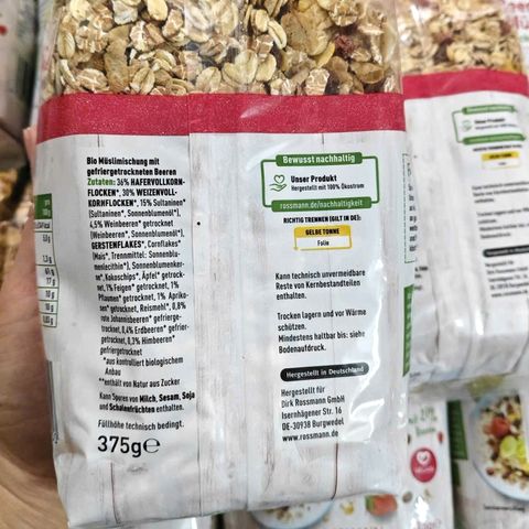 Yến mạch mix trái cây hữu cơ EnerBio Đức 375g