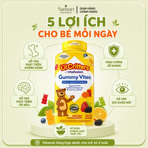 Kẹo Dẻo Vitamin L'il Critters Gummy Vites Mỹ Cho Bé 2+ Tuổi 300 Viên - Nội địa Mỹ