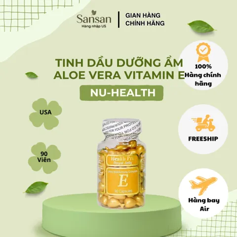 Tinh Dầu Dưỡng Ẩm Aloe Vera Vitamin E Nu-Health 90 Viên Nang Mỹ - Cấp Ẩm Da Khô, Làm Mềm Da, Dùng Hàng Ngày