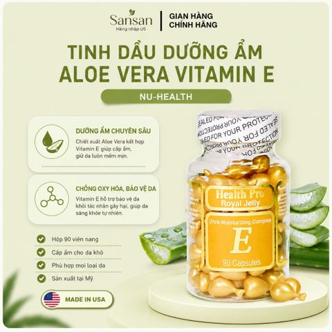 Tinh Dầu Dưỡng Ẩm Aloe Vera Vitamin E Nu-Health 90 Viên Nang Mỹ - Cấp Ẩm Da Khô, Làm Mềm Da, Dùng Hàng Ngày