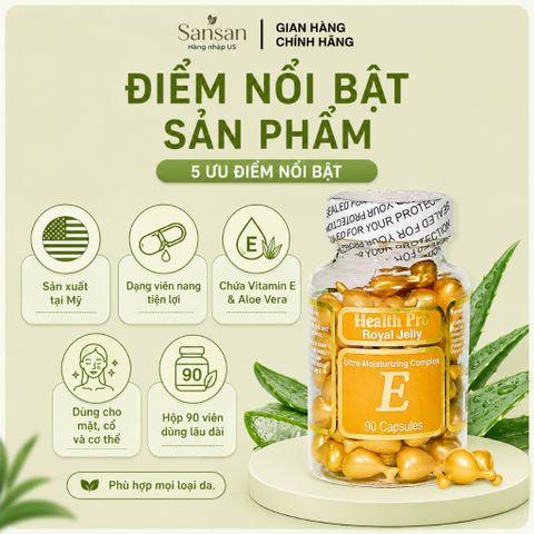 Tinh Dầu Dưỡng Ẩm Aloe Vera Vitamin E Nu-Health 90 Viên Nang Mỹ - Cấp Ẩm Da Khô, Làm Mềm Da, Dùng Hàng Ngày