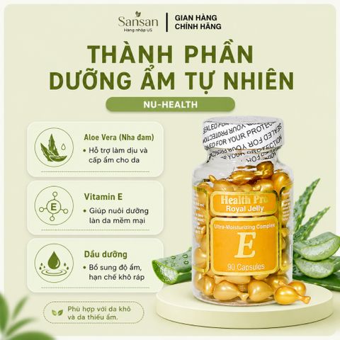 Tinh Dầu Dưỡng Ẩm Aloe Vera Vitamin E Nu-Health 90 Viên Nang Mỹ - Cấp Ẩm Da Khô, Làm Mềm Da, Dùng Hàng Ngày