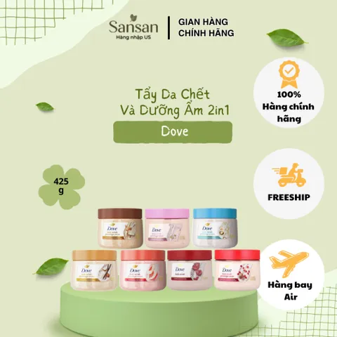 Dove Body Scrub 425g Tẩy Tế Bào Chết Toàn Thân Dưỡng Ẩm Mịn Da Nhiều Mùi