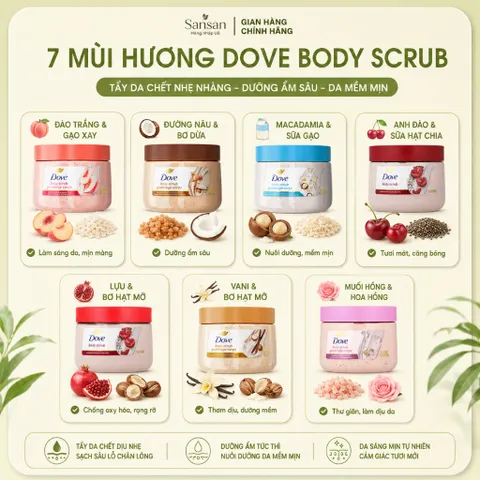 Dove Body Scrub 425g Tẩy Tế Bào Chết Toàn Thân Dưỡng Ẩm Mịn Da Nhiều Mùi