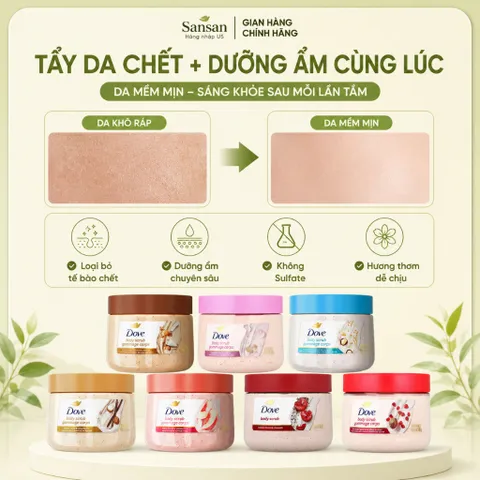 Dove Body Scrub 425g Tẩy Tế Bào Chết Toàn Thân Dưỡng Ẩm Mịn Da Nhiều Mùi