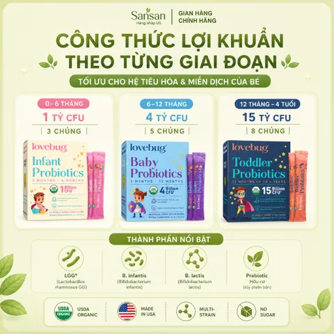Men Vi Sinh Lovebug Probiotics Cho Trẻ Sơ Sinh & Trẻ Nhỏ – Hữu Cơ USDA | Hỗ Trợ Tiêu Hóa & Miễn Dịch