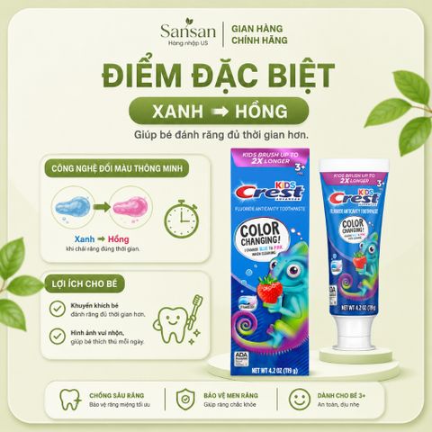 Kem Đánh Răng Trẻ Em Crest Kids Chống Sâu Răng Color Changing /Sparkle Fun Cho Bé Từ 2 tuổi