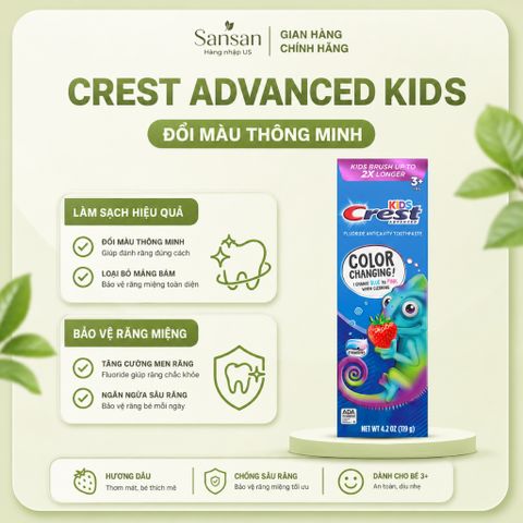 Kem Đánh Răng Trẻ Em Crest Kids Chống Sâu Răng Color Changing /Sparkle Fun Cho Bé Từ 2 tuổi
