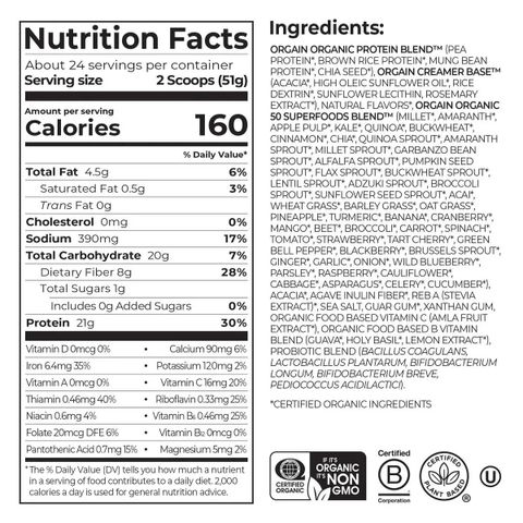 Orgain Organic Protein Superfoods - Bổ sung protein, cung cấp năng lượng, hỗ trợ tiêu hóa, tăng cường sức khỏe tổng thể, sản xuất tại Mỹ