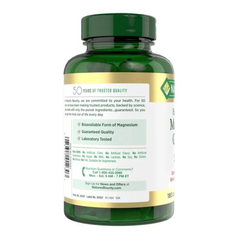 Magie Glycinate 240 mg Nature's Bounty - Hỗ trợ sức khỏe tim mạch cho giấc ngủ sâu, giảm stress, sản xuất tại Mỹ