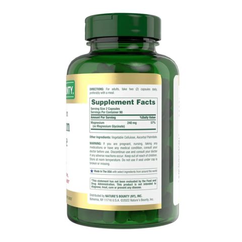 Magie Glycinate 240 mg Nature's Bounty - Hỗ trợ sức khỏe tim mạch cho giấc ngủ sâu, giảm stress, sản xuất tại Mỹ