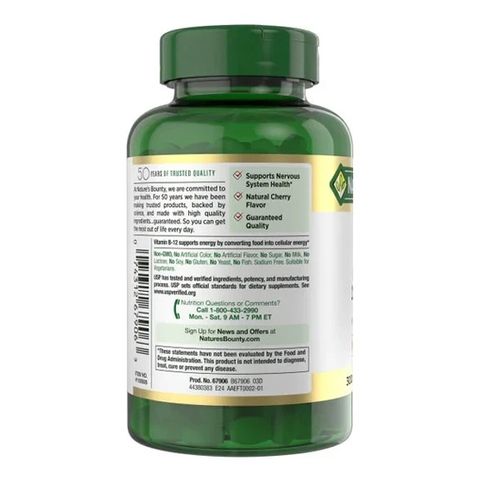 Nature’s Bounty Vitamin B12 2500mcg - Bổ sung Vitamin B12, giảm cảm giác mệt mỏi, hỗ trợ làn da tươi sáng và làm chậm quá trình lão hóa, sản xuất tại Mỹ