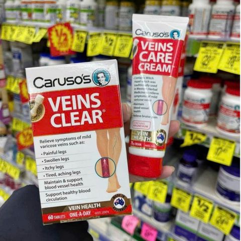 Viên uống Caruso's Vein Clear 60 viên & Kem bôi Caruso's Vein Care Cream 75g - Hỗ Trợ Suy Giãn Tĩnh Mạch - S/P Chuẩn Úc