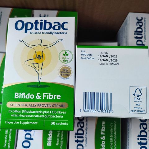Men Vi Sinh Optibac Bifido & Fibre 30 gói/hộp [Optibac Xanh Lá] - Bổ Sung Chất Xơ - Hỗ Trợ Giảm Táo Bón - S/P Chuẩn UK