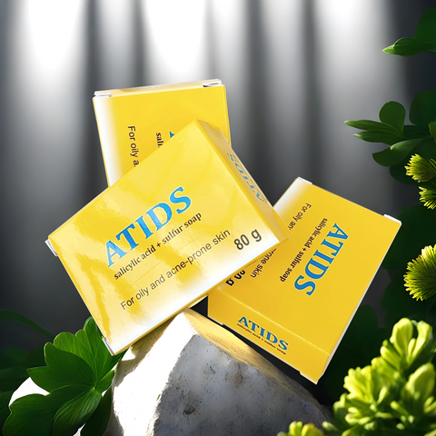 Xà Phòng ATIDS 80g - Giảm Mụn Ngực, Lưng, Giúp Giảm Dày Sừng Nang Lông, Tẩy Tế Bào Chết, Chống Nhờn Da, Salicylic Acid & Sulfur