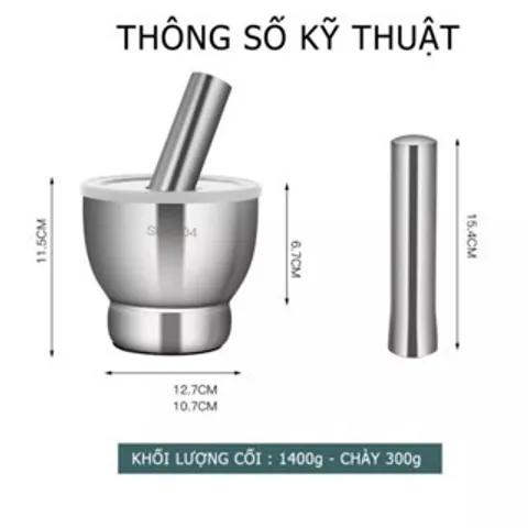 Bộ Cối Chày Inox Đường Kính 12,5cm - Tiện Lợi và Bền Bỉ