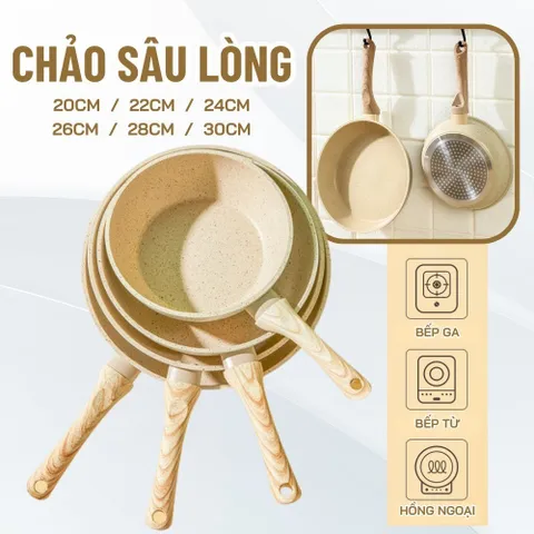Chảo Chống Dính Đa Năng - Size 20cm, 24cm, 26cm, 28cm - Dùng Cho Mọi Loại Bếp