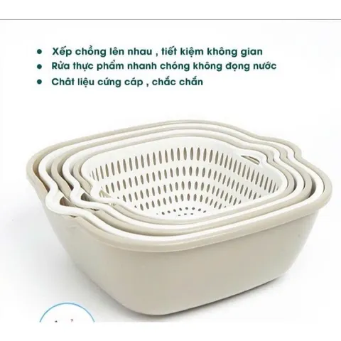 Bộ Rổ Nhựa 6 Món Kèm Chậu Việt Nhật - Tiện Lợi Cho Mọi Không Gian Bếp