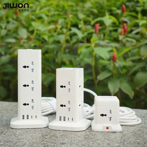 Ổ Cắm Điện Đa Năng JIWON - Tích Hợp Cổng USB và Type C, Tự Ngắt An Toàn, 4 Ổ, Chiều Dài 2.4m