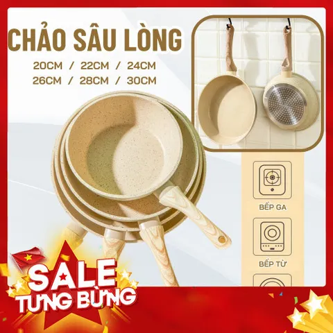 Chảo Chống Dính Đa Năng - Size 20cm, 24cm, 26cm, 28cm - Dùng Cho Mọi Loại Bếp