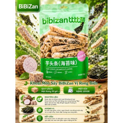 Combo 3 Gói Khoai Môn Sấy BiBiZan Đủ 3 Vị 100g - Snack Bánh Bim Bim Khoai Môn Chiên Sấy Giòn Tan Đồ Ăn Vặt Nội Địa Trung