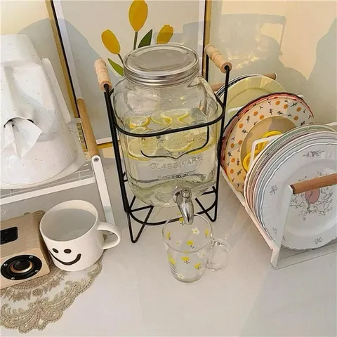 Bình Đựng Nước Thủy Tinh 4L Có Vòi Vặn - Tặng Kèm Giá Đỡ Tiện Lợi