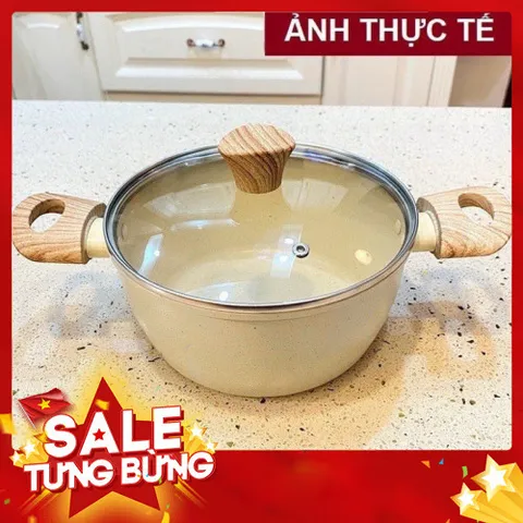 Nồi Chống Dính Vân Đá Đủ Size 20, 22, 24cm - Tay Cầm Chống Nóng, Tiện Lợi