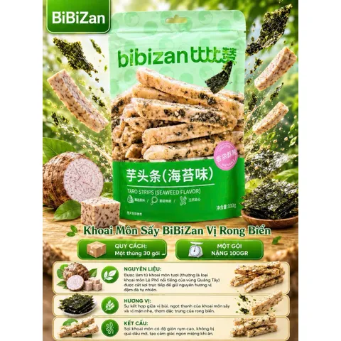 Khoai Môn Sấy BiBiZan Gói 100g - Bim Bim Khoai Môn Chiên Giòn Vị Trứng Muối, Rong Biển, Trứng Cua Ăn Vặt Hot Trend