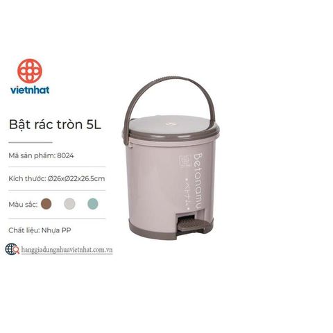 Thùng Rác Đạp Chân Dáng Tròn 10L Hokori Việt Nhật 8066 - Thùng Đựng Rác Nhựa Có Nắp Đậy Kín Khử Mùi Phòng Khách