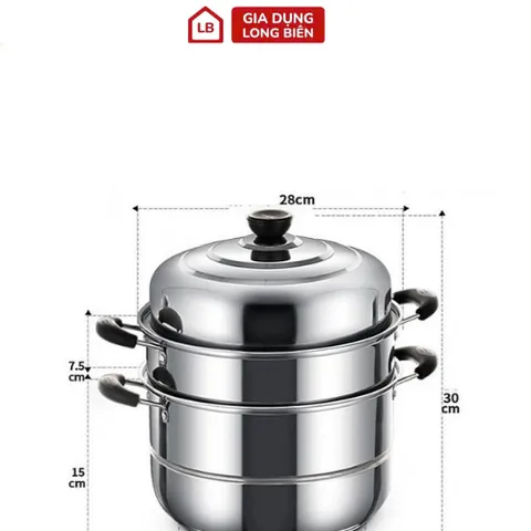 Bộ Nồi Hấp 3 Tầng Inox 28cm Kèm 2 Vỉ Hấp - Dùng Được Bếp Từ, Bếp Điện