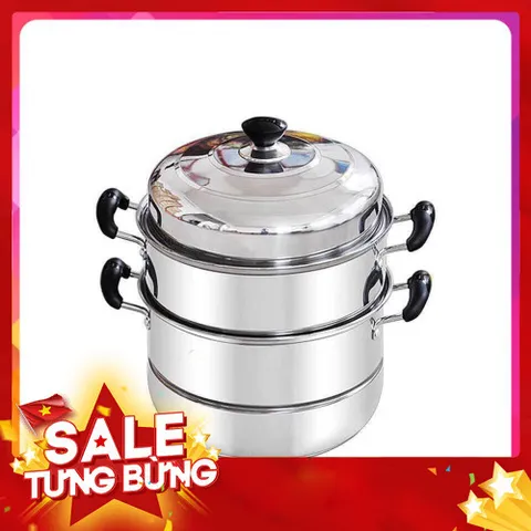 Bộ Nồi Hấp 3 Tầng Inox 28cm Kèm 2 Vỉ Hấp - Dùng Được Bếp Từ, Bếp Điện