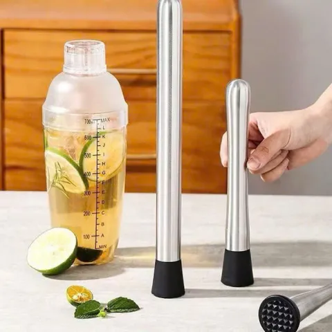 Combo Bình Lắc Pha Chế Vạch Chia + Chày Dầm Inox + Cốc Thủy Tinh Dáng Lon Nắp Gỗ Ống Hút Cao Cấp Làm Trà Chanh Giã Tay
