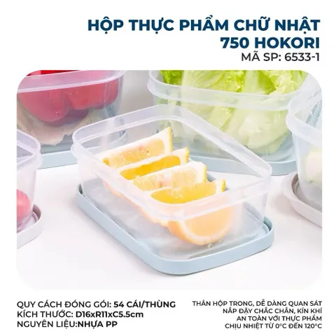 Bộ 3 Hộp Nhựa Đựng Thực Phẩm Chữ Nhật Hokori 6533 Cao Cấp - Hộp Bảo Quản Thức Ăn Trong Suốt Kháng Khuẩn Tiện Lợi