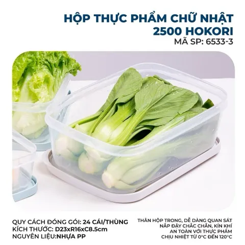 Bộ 3 Hộp Nhựa Đựng Thực Phẩm Chữ Nhật Hokori 6533 Cao Cấp - Hộp Bảo Quản Thức Ăn Trong Suốt Kháng Khuẩn Tiện Lợi