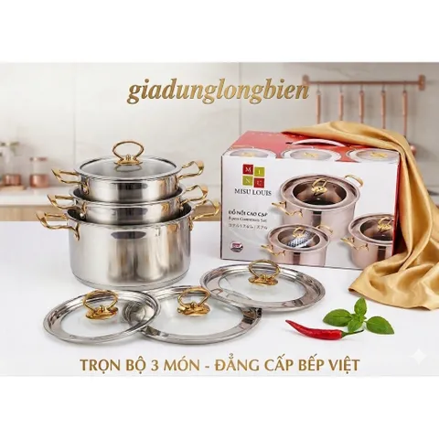 Bộ 3 Nồi Misu Inox 304 Cao Cấp - Bộ Nồi Inox Sử Dụng Cho Mọi Loại Bếp