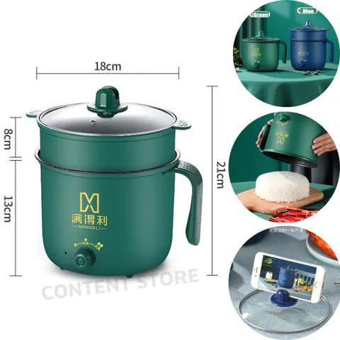 Nồi Lẩu Điện Mini, Nấu Mì 2 Tầng Kèm Giá Hấp Đa Năng 18cm