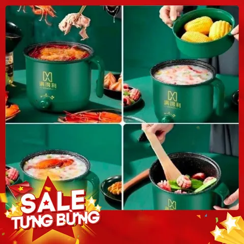 Nồi Lẩu Điện Mini, Nấu Mì 2 Tầng Kèm Giá Hấp Đa Năng 18cm