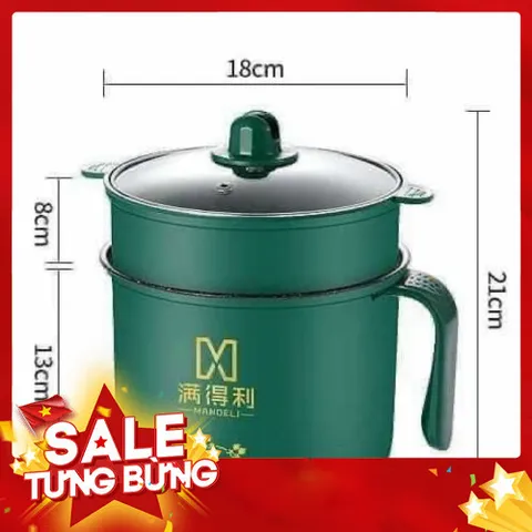 Nồi Lẩu Điện Mini, Nấu Mì 2 Tầng Kèm Giá Hấp Đa Năng 18cm