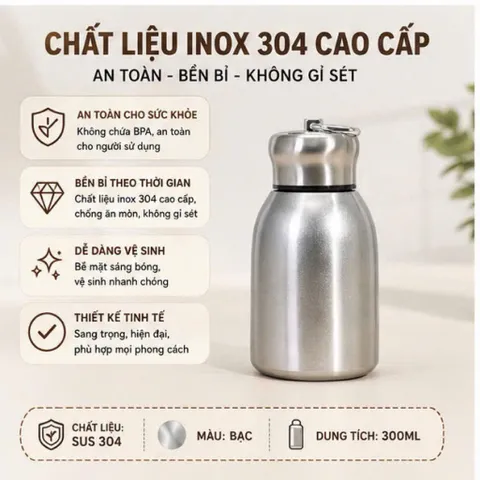 Bình Giữ Nhiệt Mini 300ml Inox 304 Cao Cấp Có Quai Xách Tiện Lợi Bình Nước Giữ Nhiệt Giữ Nóng Lạnh Cực Tốt Cho Văn Phòng
