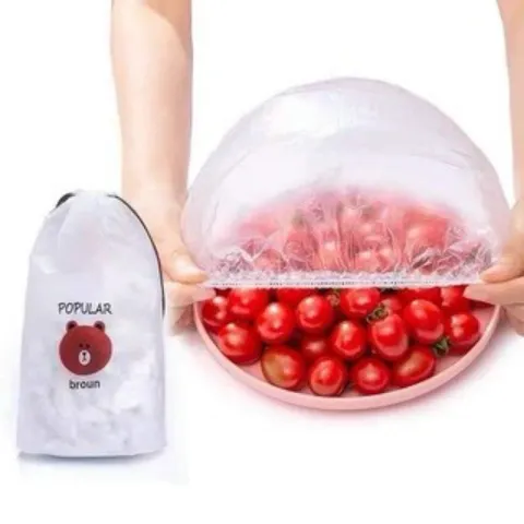 Combo 300 Màng Bọc Thực Phẩm Co Giãn PE Cao Cấp, Túi Gấu Gói Màng Bọc Thức Ăn Bo Chun Co Giãn Tái Sử Dụng Tiện Lợi