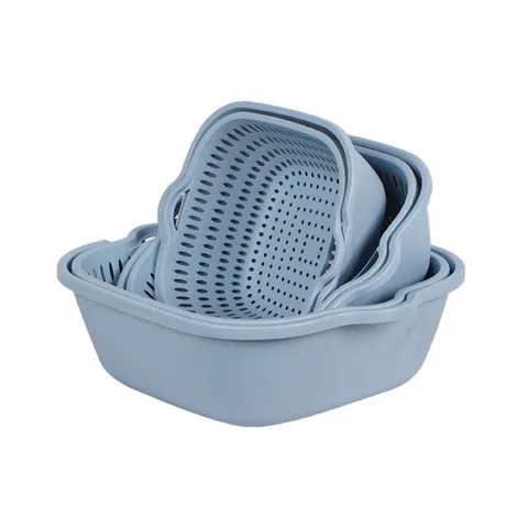 Bộ 6 Rổ Nhựa Kèm Chậu 2 Lớp Hình Vuông Cao Cấp - Combo Rổ Ráo Nước Và Chậu Rửa Rau Củ Quả Tiện Lợi Cho Nhà Bếp
